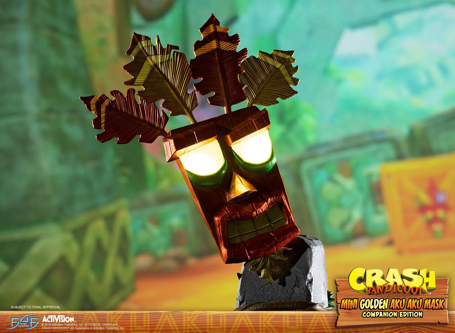 First 4 Figures Crash Bandicoot Mini Golden Aku Aku Mask statueta aurie LED