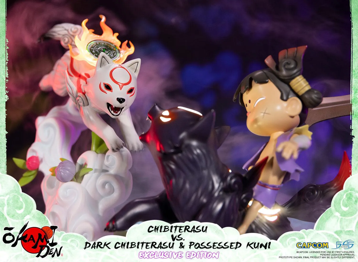 First 4 Figures Okamiden Chibiterasu Dark Chibiterasu Kuni statuetă Exclusive