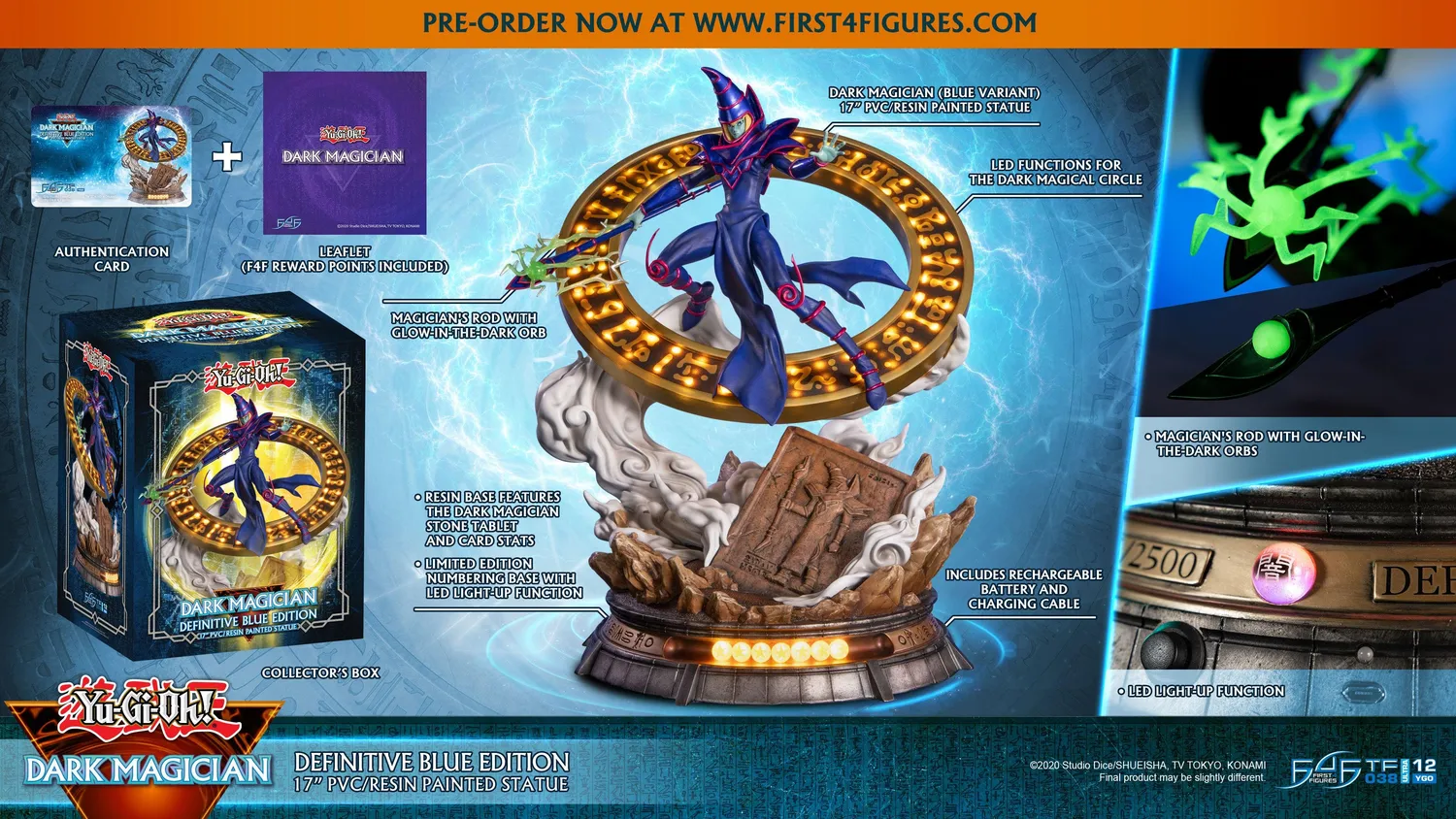 First 4 Figures Yu-Gi-Oh Dark Magician statueta Definitive Blue