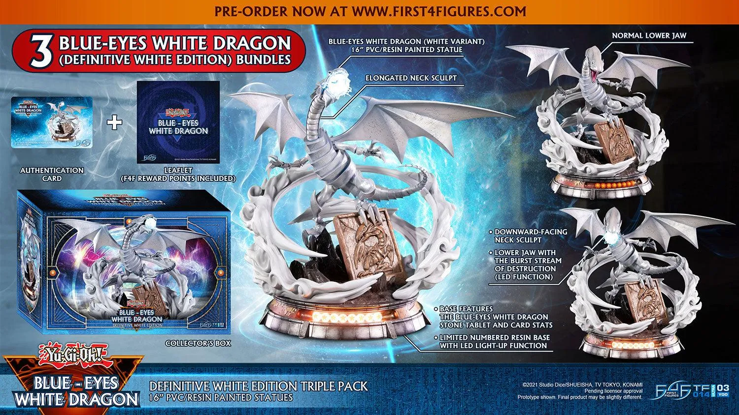 First 4 Figures Yu-Gi-Oh Blue-Eyes White Dragon statueta triplu pack