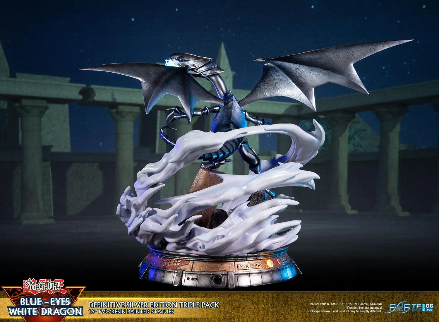 First 4 Figures Yu-Gi-Oh Blue-Eyes White Dragon statueta Silver Triple