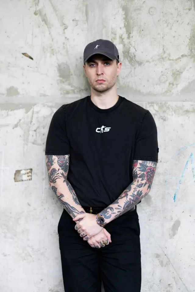 ESL CS Origins tricou negru spalat bumbac greu 220g