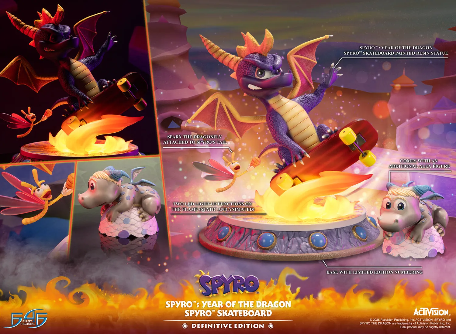 First 4 Figures Spyro Skateboard statuetă rășină Definitive LED