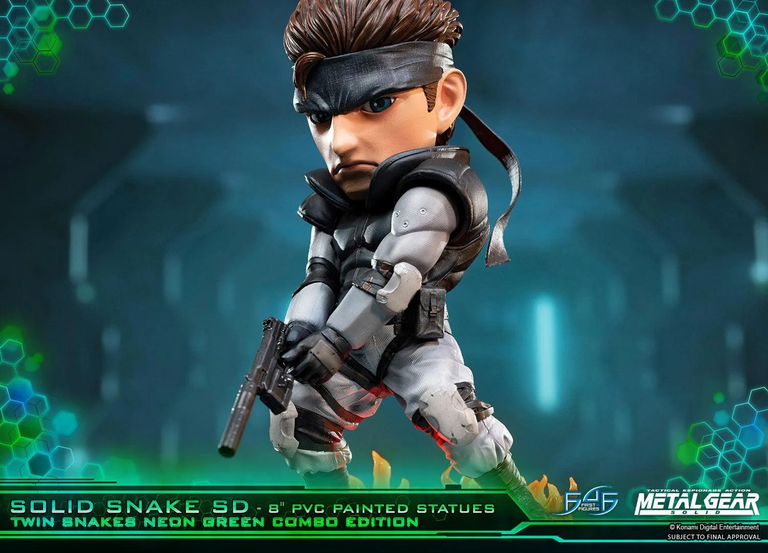 First 4 Figures Solid Snake SD statuetă Neon Green Combo Edition