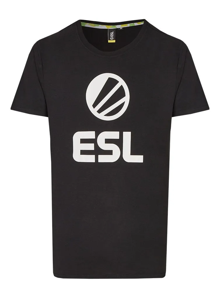 ESL Short Sleeve tricou negru bumbac logo alb marimi mari