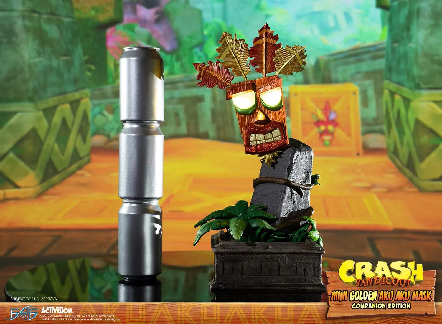 First 4 Figures Crash Bandicoot Mini Golden Aku Aku Mask statueta aurie LED