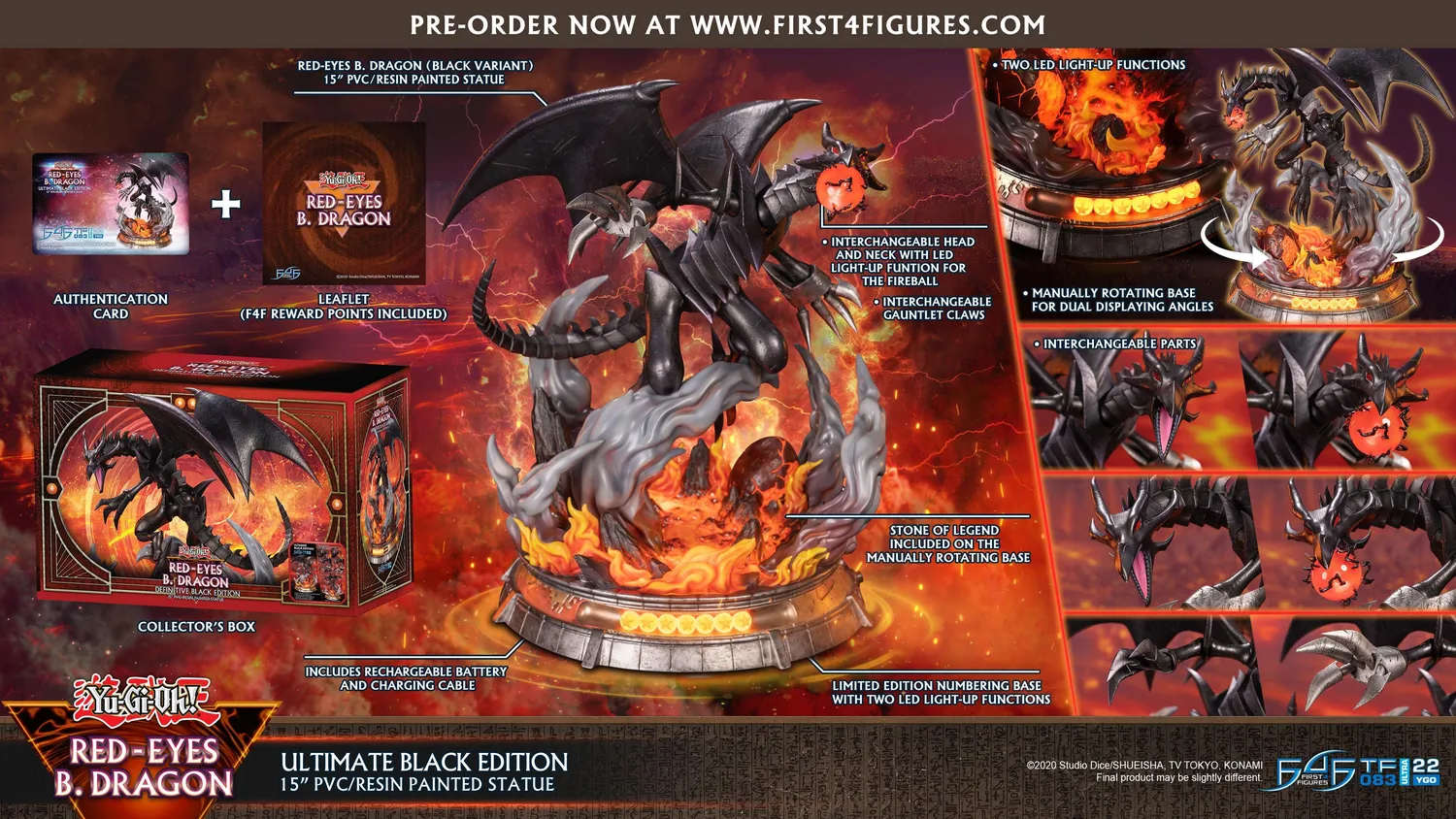 First 4 Figures Yu-Gi-Oh Red-Eyes B. Dragon statueta LED Ultimate Black