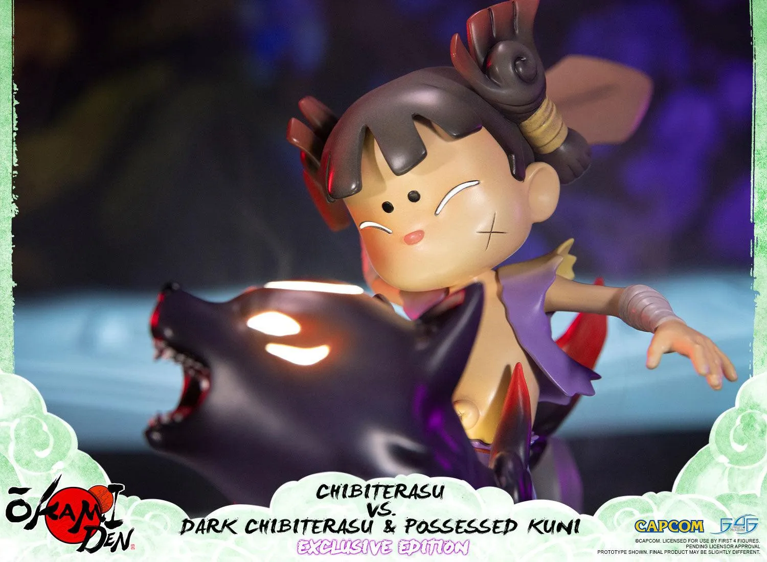 First 4 Figures Okamiden Chibiterasu Dark Chibiterasu Kuni statuetă Exclusive
