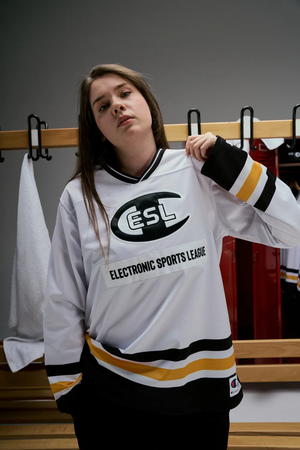 ESL Champion Patch Hockey Jersey tricou alb poliester