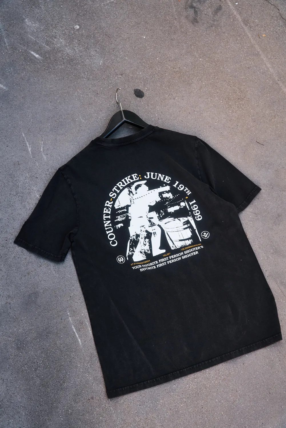 ESL CS Origins tricou negru spalat bumbac greu 220g