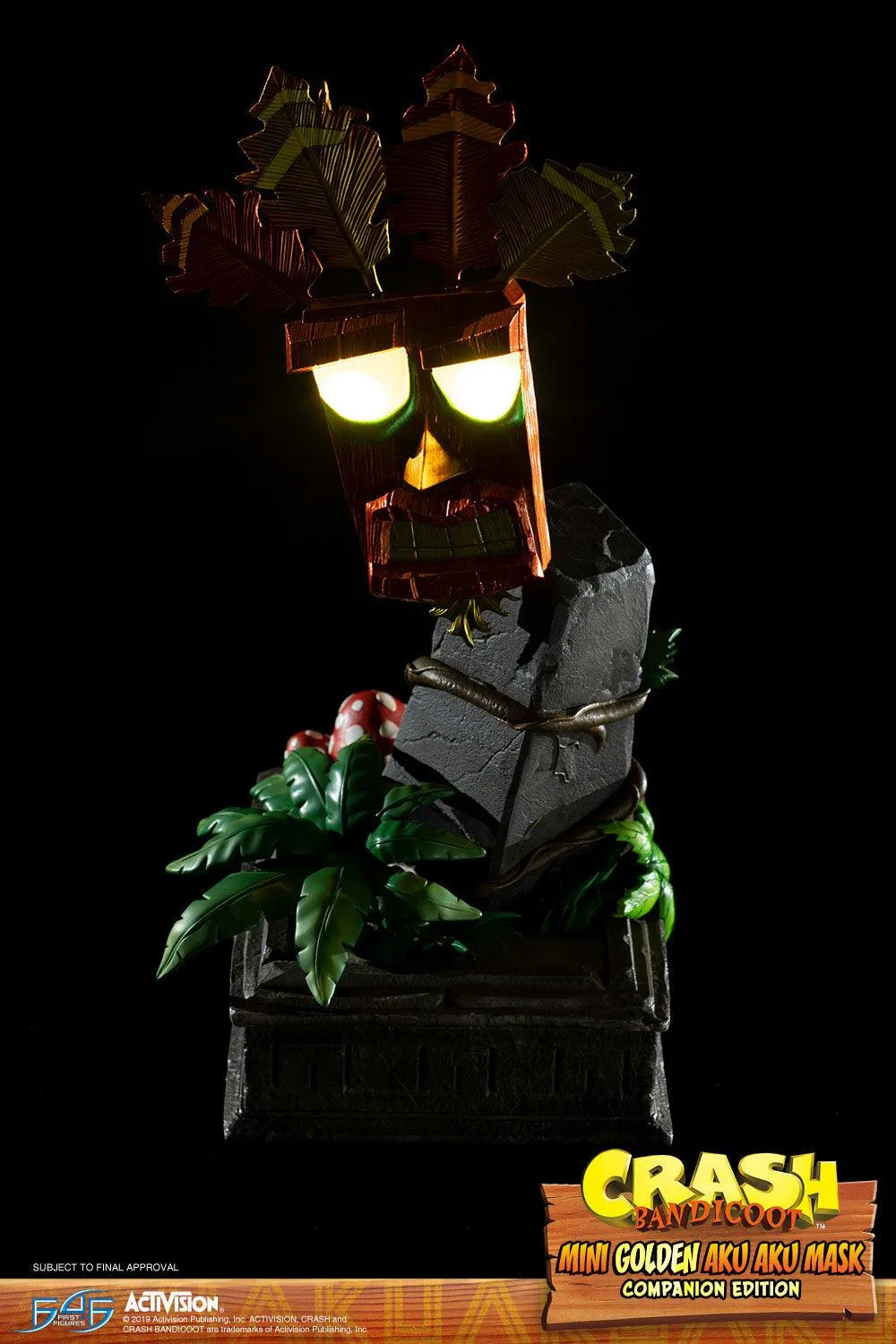 First 4 Figures Crash Bandicoot Mini Golden Aku Aku Mask statueta aurie LED