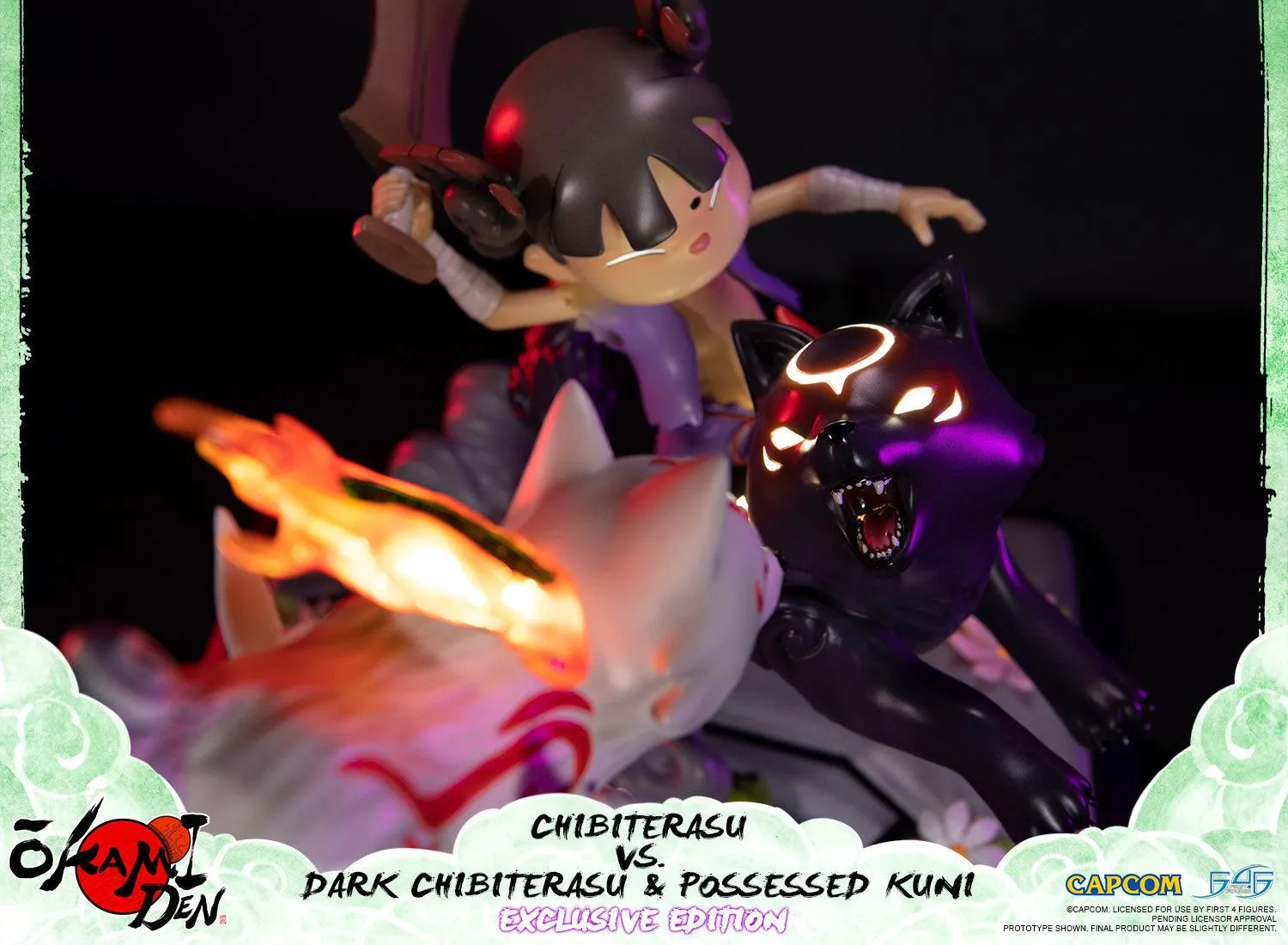 First 4 Figures Okamiden Chibiterasu Dark Chibiterasu Kuni statuetă Exclusive