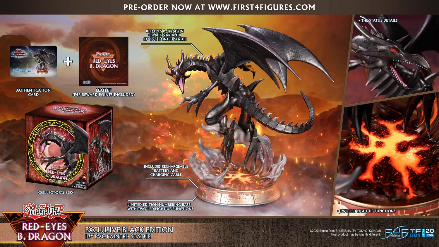 First 4 Figures Yu-Gi-Oh! Red-Eyes statueta Black Edition LED