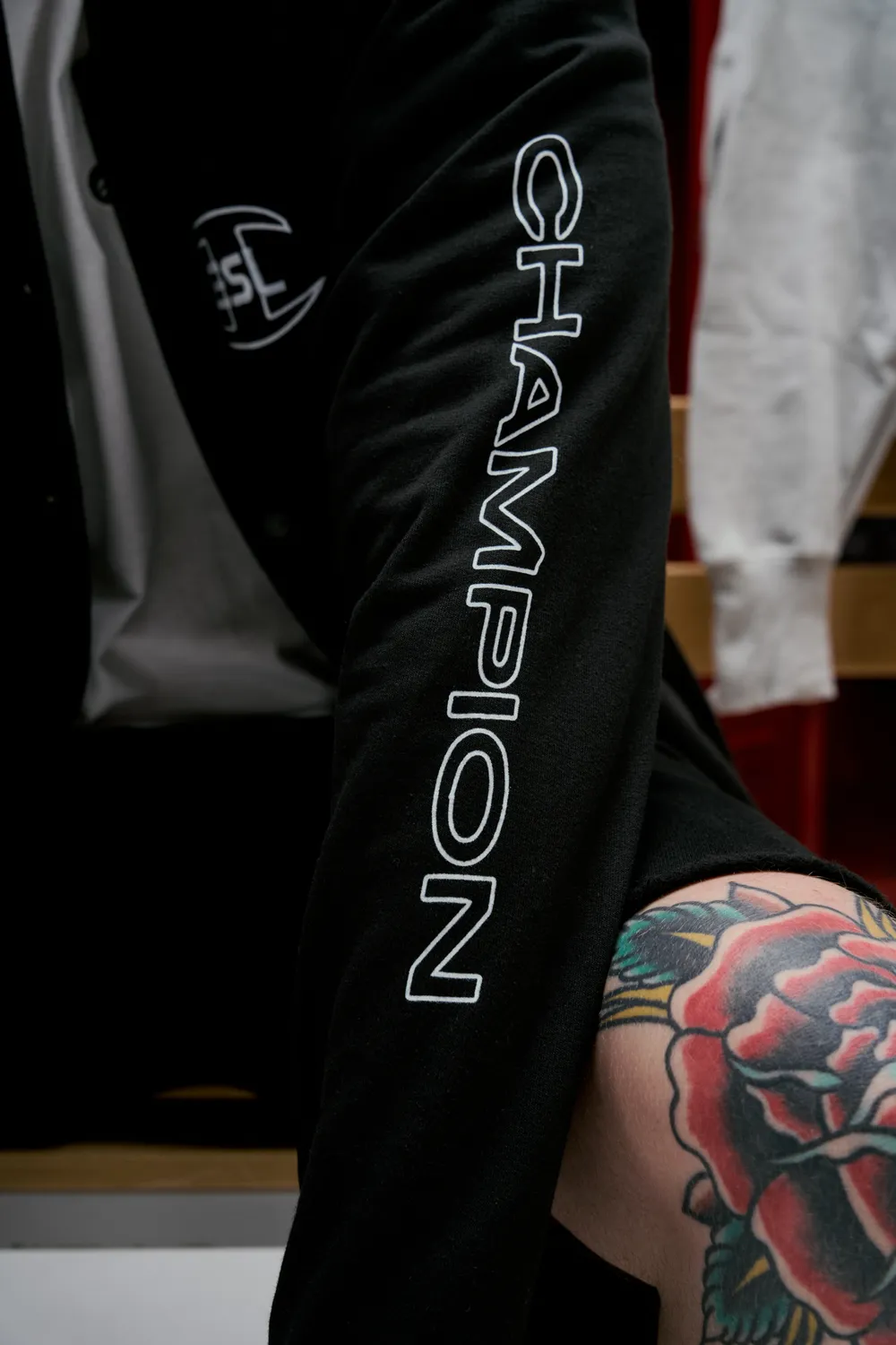 ESL x Champion Patch pantaloni sport negri bumbac
