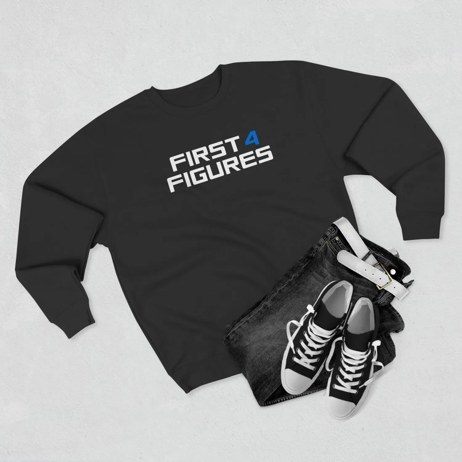 First 4 Figures Logo Premium Crewneck hanorac negru bumbac