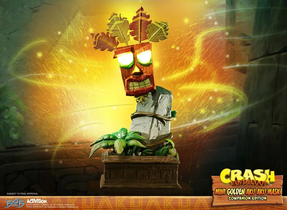 First 4 Figures Crash Bandicoot Mini Golden Aku Aku Mask statueta aurie LED