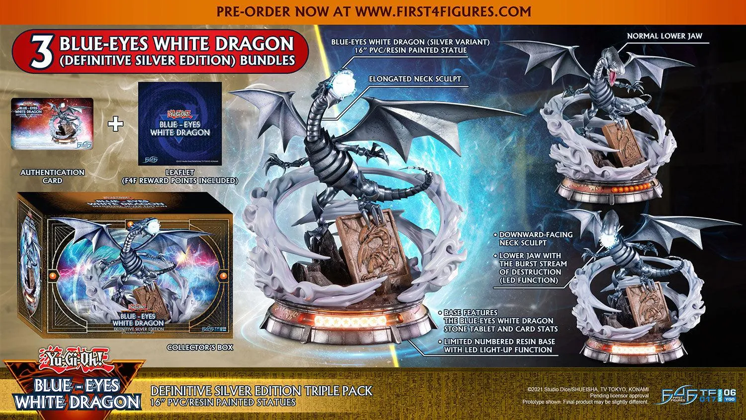 First 4 Figures Yu-Gi-Oh Blue-Eyes White Dragon statueta Silver Triple