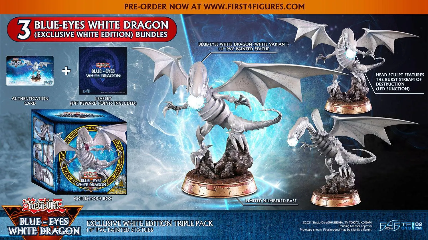 First 4 Figures Blue-Eyes White Dragon statueta Triple Pack